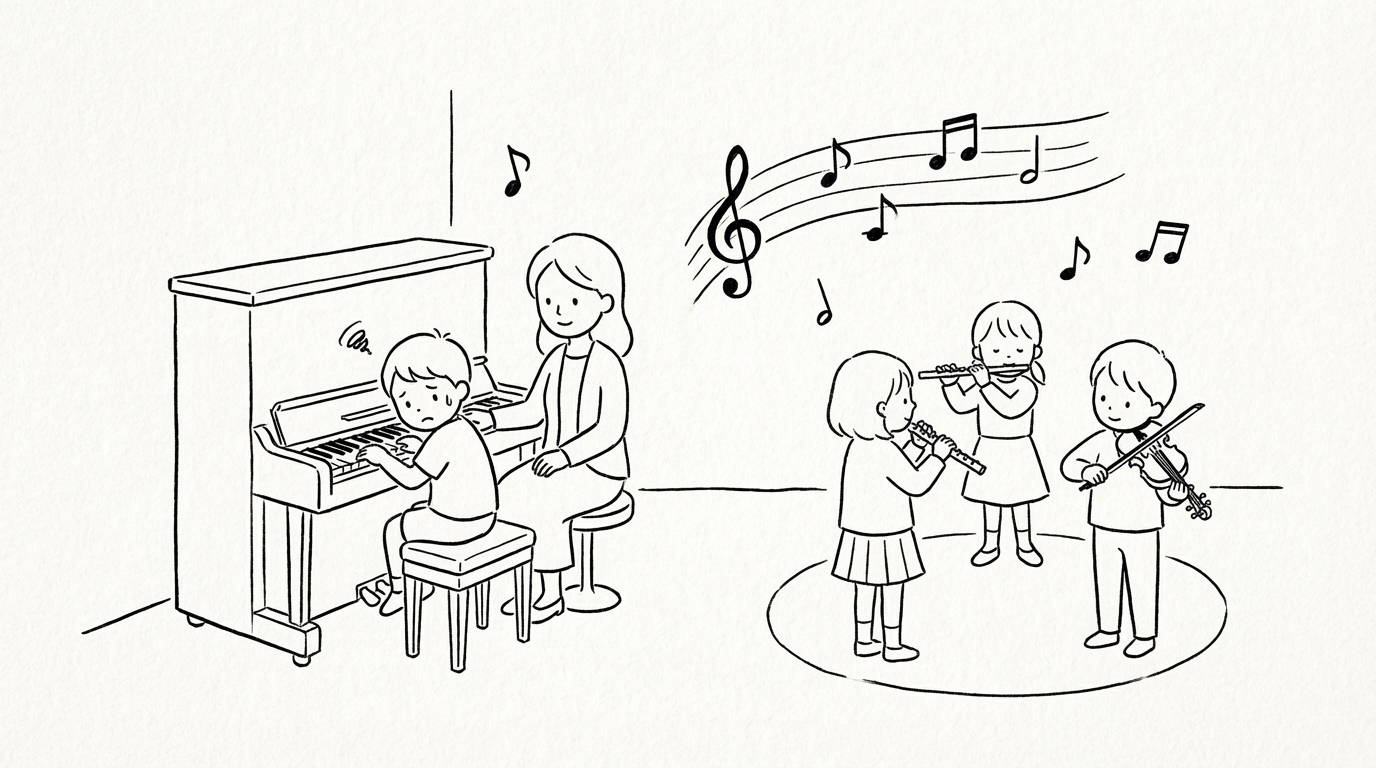 人見知りの子供にはマンツーマンか少人数制の音楽教室がおすすめ